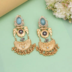Amrapali Gold Plated Earrings with Kundan Stones Sky Blue
