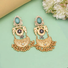 Amrapali Gold Plated Earrings with Kundan Stones Sea Green