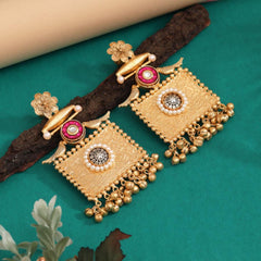 Amrapali Gold Plated Earrings with Kundan Stones Rani Pink