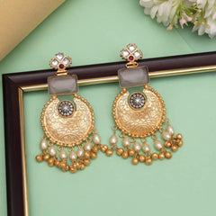 Amrapali Gold Plated Earrings with Kundan Stones Grey