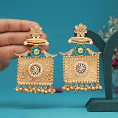 Amrapali Gold Plated Earrings with Kundan Stones Green