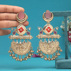 Amrapali Gold Plated Earrings with Kundan Stones Pink