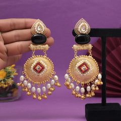 Amrapali Gold Plated Earrings with Kundan Stones Black
