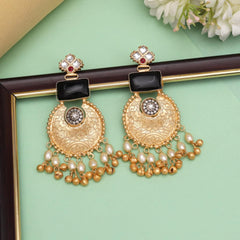 Amrapali Gold Plated Earrings with Kundan Stones Black