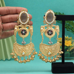 Amrapali Gold Plated Earrings with Kundan Stones Grey