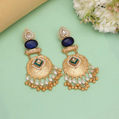 Amrapali Gold Plated Earrings with Kundan Stones Navy Blue