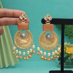 Amrapali Gold Plated Earrings with Kundan Stones Peach
