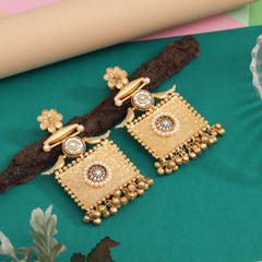 Amrapali Gold Plated Earrings with Kundan Stones White