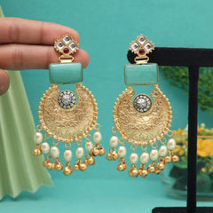 Amrapali Gold Plated Earrings with Kundan Stones Sea Green